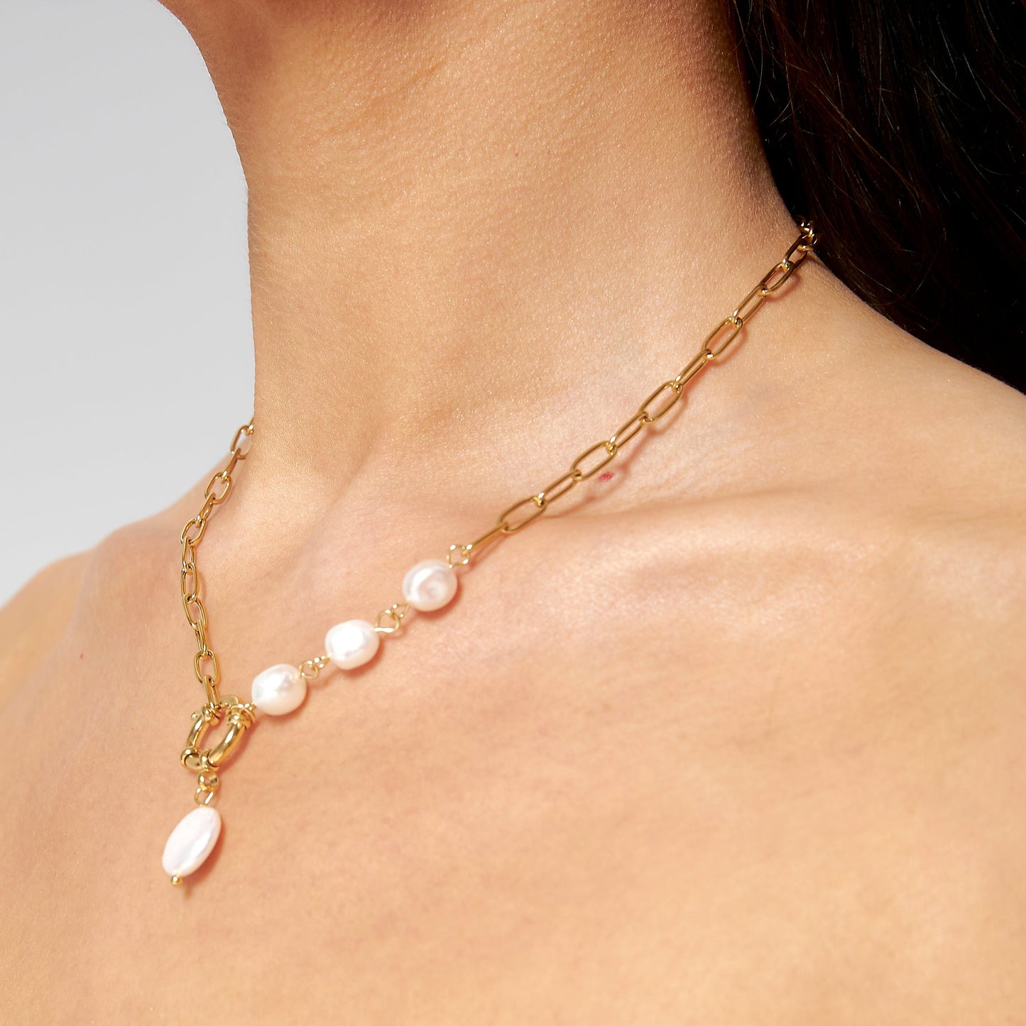 andromeda. Paperclip Freshwater Pearl Necklace