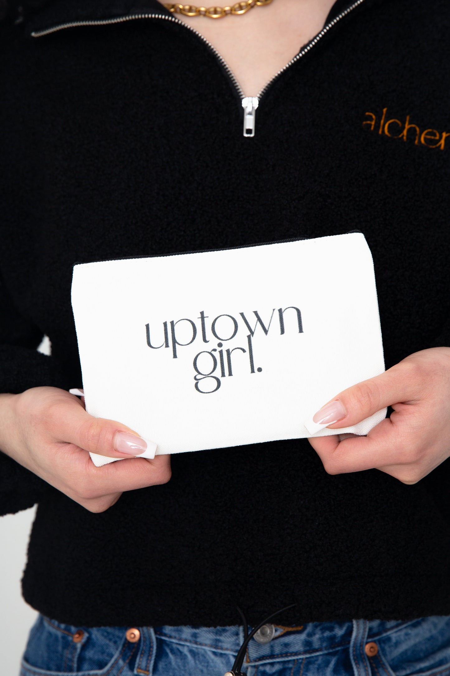 Uptown Girl Canvas Zipper Pouch by alchemy.