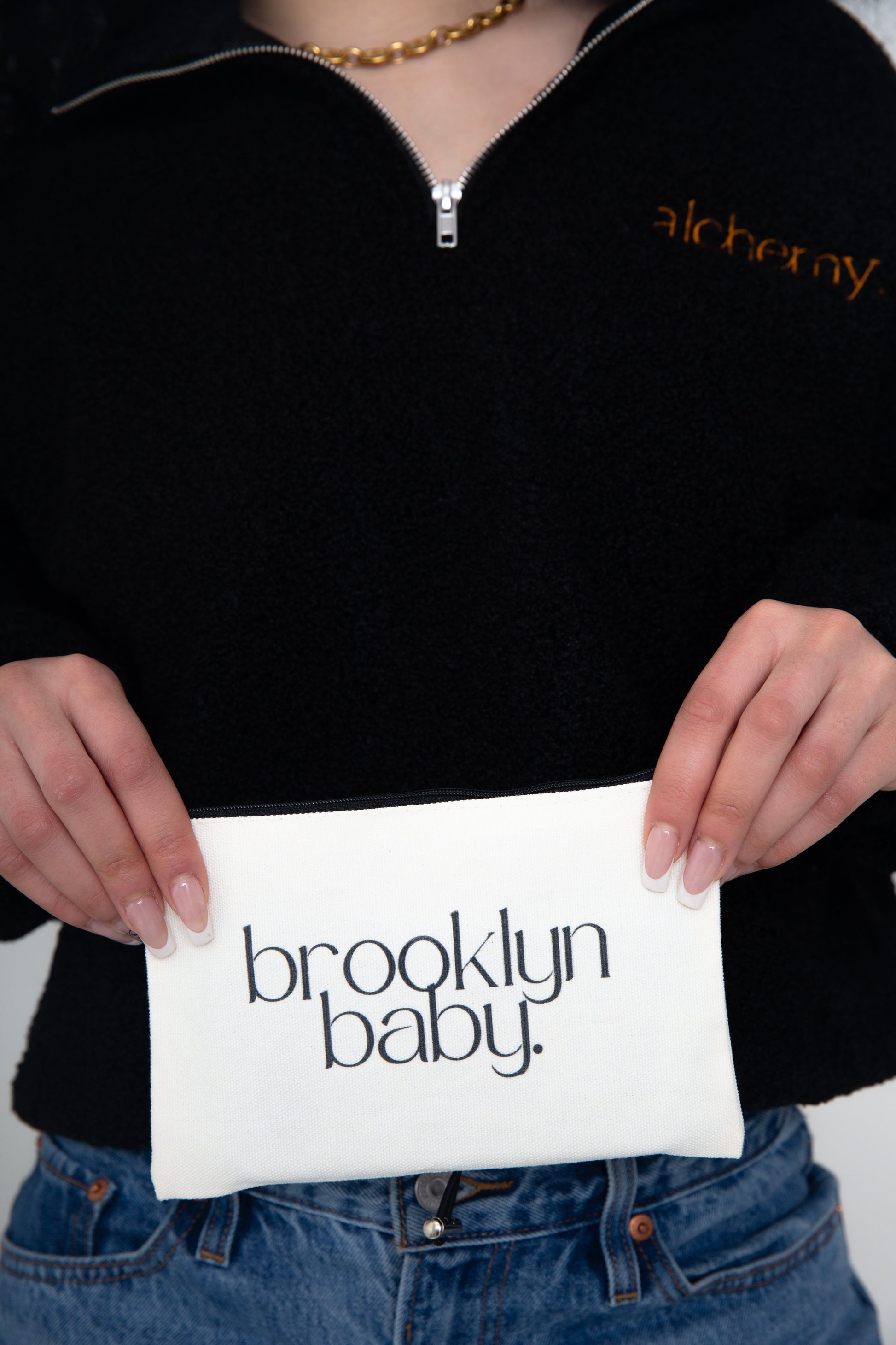 Brooklyn Baby Canvas Zipper Pouch by alchemy.
