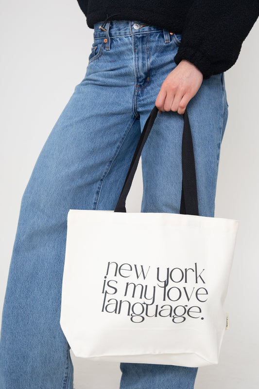New York is My Love Language 16 oz Canvas Tote Bag by alchemy.
